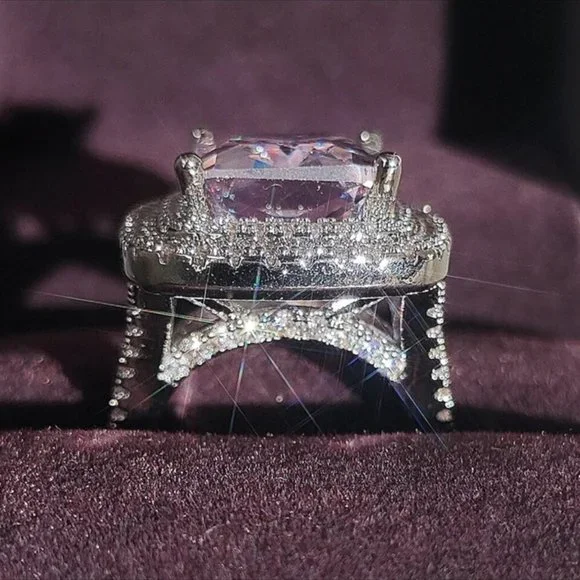 NEW PRINCESS DIAMOND ENGAGEMENT S925 SILVER RING, BEAUTIFUL RING, SHINY RING. - Picture 4 of 7